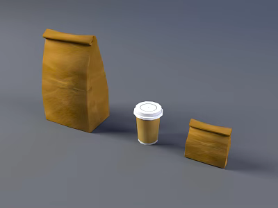 Decorative Ornament Set with Large Brown Paper Bag Small Brown Paper Bag and Coffee Cup 3d model