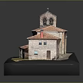 Architectural Model Of Courtyard Style Building With Red Tiled Roofs And Brick Structure