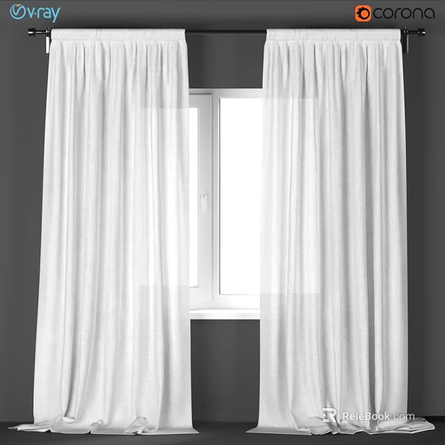 White Sheer Curtains Hanging On Window For Simple Home Interior Design 3d model 