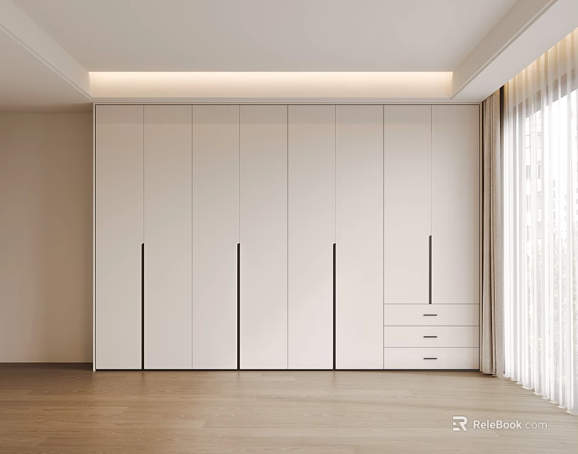 Modern White Closet Interior Design With Sliding Doors And Drawers On Wooden Floor 3d model 
