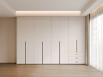 Modern White Closet Interior Design With Sliding Doors And Drawers On Wooden Floor 3d model