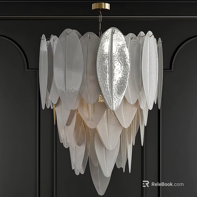 Elegant Modern White Leaf Shaped Chandelier With Metallic Finish Hanging Against Dark Background 3d model 