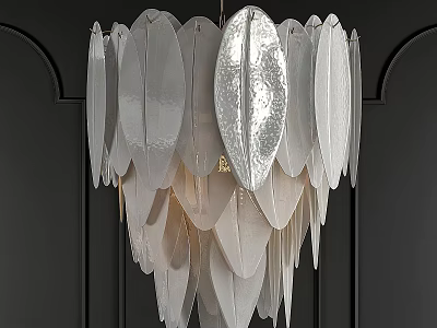 Elegant Modern White Leaf Shaped Chandelier With Metallic Finish Hanging Against Dark Background 3d model