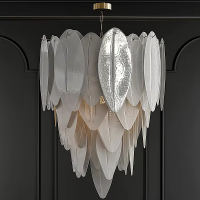 Elegant Modern White Leaf Shaped Chandelier With Metallic Finish Hanging Against Dark Background 3d model