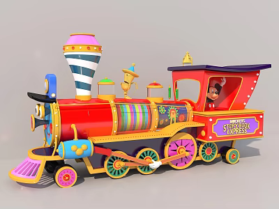 Colorful Cartoon Train Featuring Mickey Mouse With Striped Chimney And Decorative Details 3d model