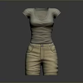 Women's V Neck Short Sleeve T-shirt And Khaki Casual Shorts Outfit