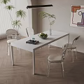 White Dining Table Set With Transparent Chairs Fruit Bowl Green Plants And Abstract Painting