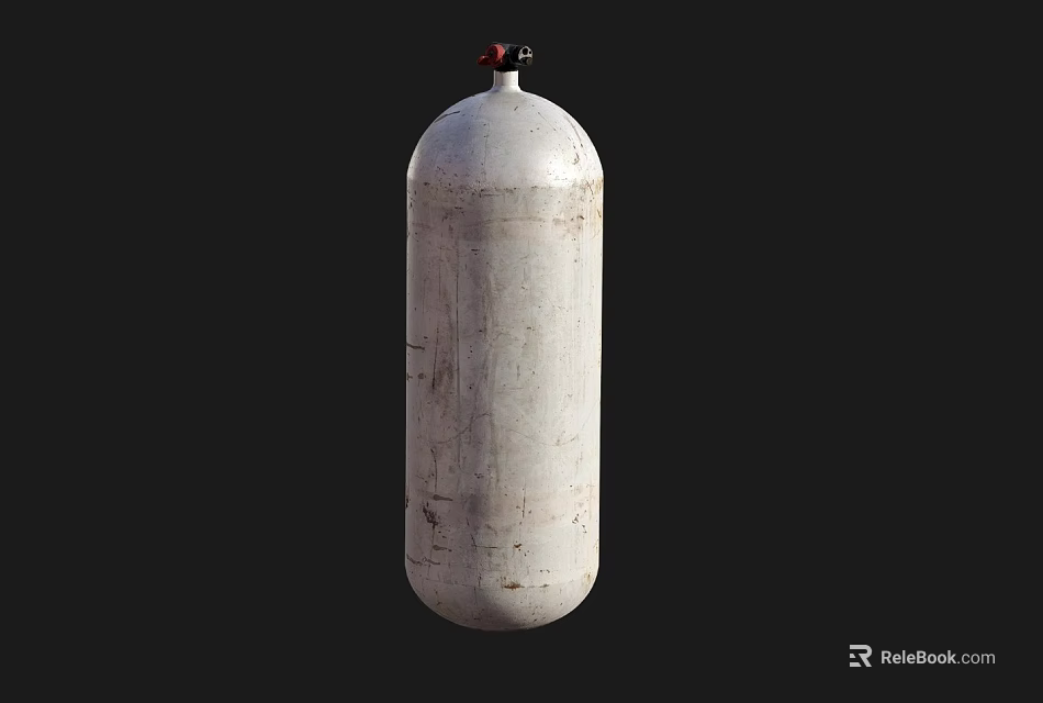 White Gas Cylinder With Worn Surface Red Black Valve On Black Background 3d model 