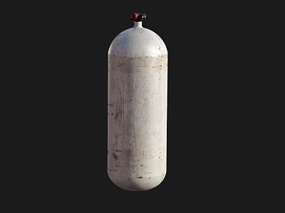 White Gas Cylinder With Worn Surface Red Black Valve On Black Background 3d model