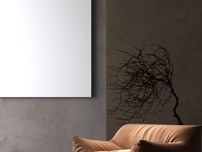 Brown Single Sofa In Modern Interior With Gray Wall And White Canvas Painting 3d model