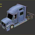 Blue Truck Model With Detailed Cab Trailer And Shiny Wheels Design