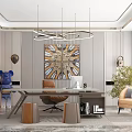 Light Luxury Study Marble Desk Bookcase Boss Chair Single Chair Study Decoration 3d model