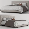 Modern Double Bed With Upholstered Headboard Neutral Bedding And Soft Blanket 3d model