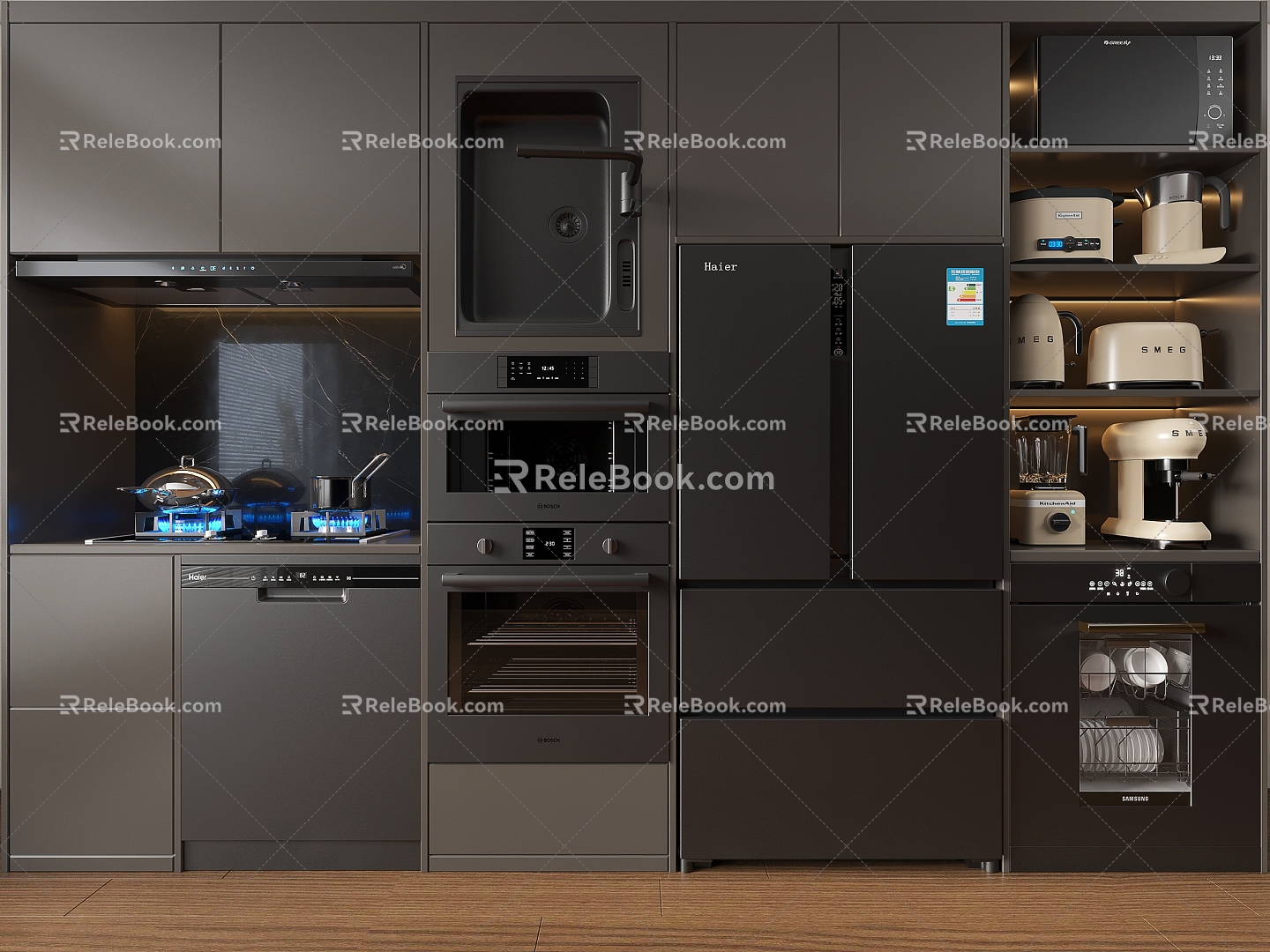 Kitchen Appliances Refrigerator Steam Oven Dishwasher Range Hood Washing Pool Coffee Maker 3d model