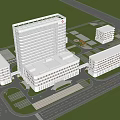 Modern Hospital Complex With Buildings Green Areas Roads And Parking Lots