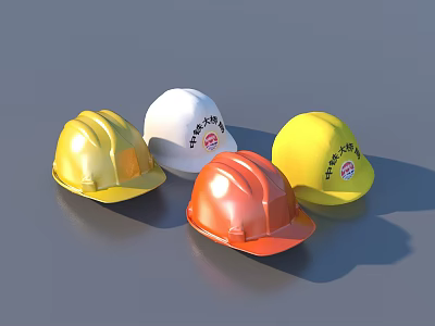 Colorful Safety Helmets With Construction Logos In Yellow White And Orange 3d model Colorful Safety Helmets With Construction Logos In Yellow White And Orange 3d model