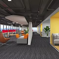 Modern Public Office Space With Open Layout Work Desks Sofas Plants And Yellow Walls 3d model