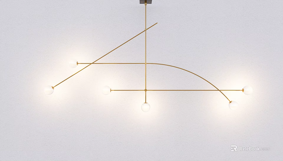 Modern Gold Metal Pendant Light With Curved Lines And Multiple Bulbs Design 3d model 