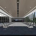 Spacious Modern Car Showroom With White Racing Car Blue Sports Car Large Windows And Furniture
