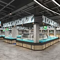 Modern Fresh Produce Market Interior With Vegetable Stalls And Fruit Displays