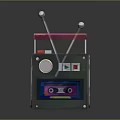 Vintage Radio with Dual Antenna Pink Handle Speaker and Tape Deck Design