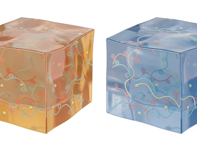Transparent Decorative Cubes Featuring Orange Blue Shades Curved Lines And Small Colorful Dots 3d model