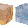 Transparent Decorative Cubes Featuring Orange Blue Shades Curved Lines And Small Colorful Dots