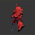 Detailed Red Robot Character with Mechanical Armor and Weapon Design Features