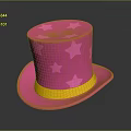 Fashionable Pink Top Hat With Star Patterns And Yellow Band Design