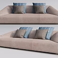Light Brown Modern Sectional Sofa With Blue Checkered And Brown Cushions 3d model