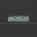 Modern Green and White Electric Train With Red Pantograph On Railway Tracks