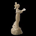 Two White Female Figurine Ornament Set Holding Trays with Lotus Base Decorations