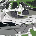 Modern Architectural Building Design With Geometric Roof Solar Panels And Green Surroundings