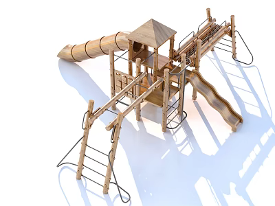 Outdoor Wooden Playground Equipment with Slide Climbing Frame and Kids Play Platform 3d model