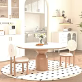 Modern Minimalist Round Table and Chairs Set With Marble Top Wooden Base in Dining Area