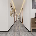 Modern Chinese Teahouse Corridor With Decorative Paintings Marble Floor And Wooden Elements