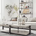 Modern Living Room Interior With Gray Sofa Wooden Coffee Table Metal Floor Lamp And Decorative Painting