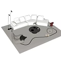 Modern Sofa Coffee Table Set With Round Black Table Decorative Plant And Floor Lamp