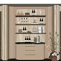 Elegant Modern Wine Cabinet With Shelves Wine Bottles Glassware And Decorative Items