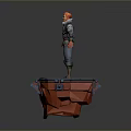 Red Haired Adventurer With Fantasy Creature On Yellow Red Platform With Blue Accents