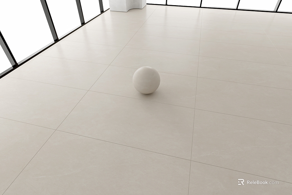 Light Beige Floor Tiles in Bright Spacious Room With Sphere 3d model 