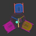 Round Table and Chair Set with Black Seat Backrest Light Wooden Legs and Laptop