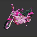 Pink Custom Motorcycle With Black Seat And Chrome Accents On Dark Background