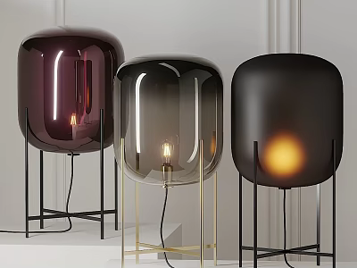 Modern Burgundy Smoke Gray Black Table Lamps with Gold Black Metal Stands and Warm Glow 3d model
