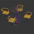 Rotating Playground Equipment With Blue Frame And Yellow Seats For Kids