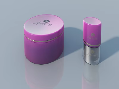 Alice Cosmetic Products Featuring Round Pink Container And Lipstick With Silver Base And Brand Logo 3d model
