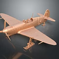 Detailed Copper Vintage Fighter Aircraft Model with Propeller on Dark Background