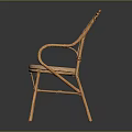 Rattan Plant Crafted Chair With Curved Wooden Arms Woven Seat Backrest And Dark Background Frame