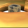 Golden Stacked Decorative Cube With Diamond Pattern Textured Surface And Black Circular Top