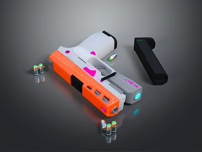Orange And White Weapon With Pink Accents Batteries And Black Component 3d model